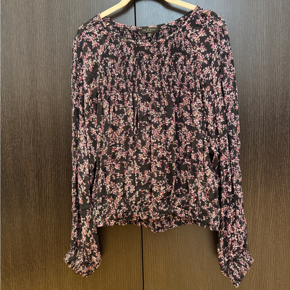 Rag & Bone Black and Pink Floral Blouse